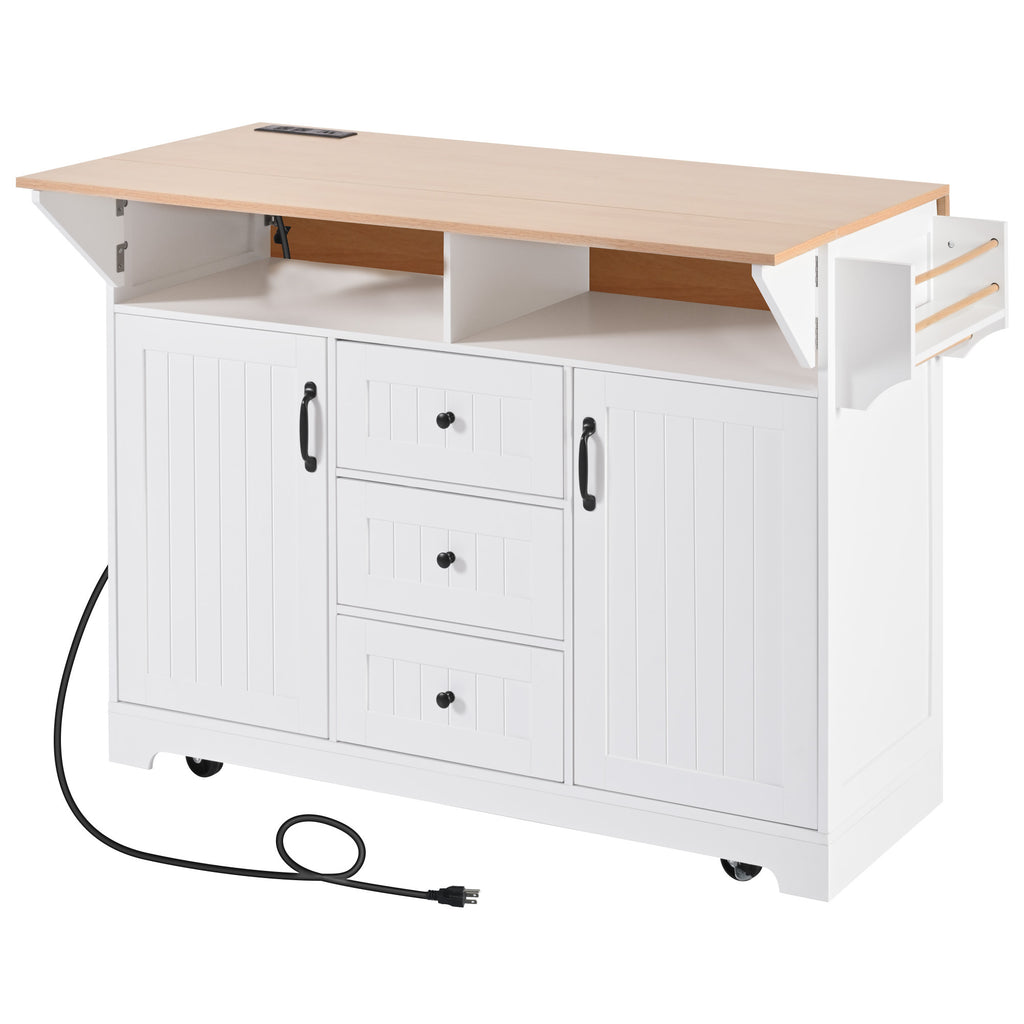 Anthony & Home Signature White Farmhouse Kitchen Island with Drop Leaves, featuring a spacious surface and classic farmhouse design.