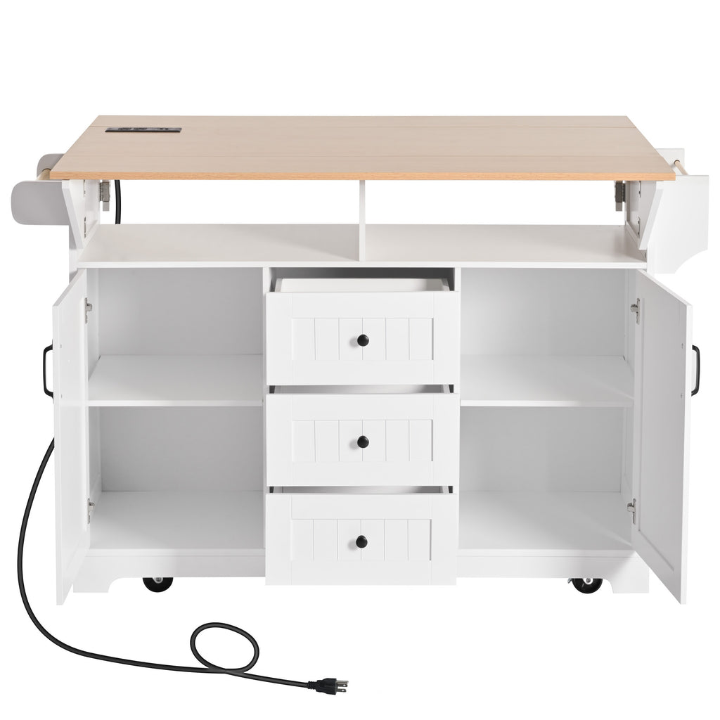 Anthony & Home Signature White Farmhouse Kitchen Island with Drop Leaves, sturdy wood construction and spacious countertop.
