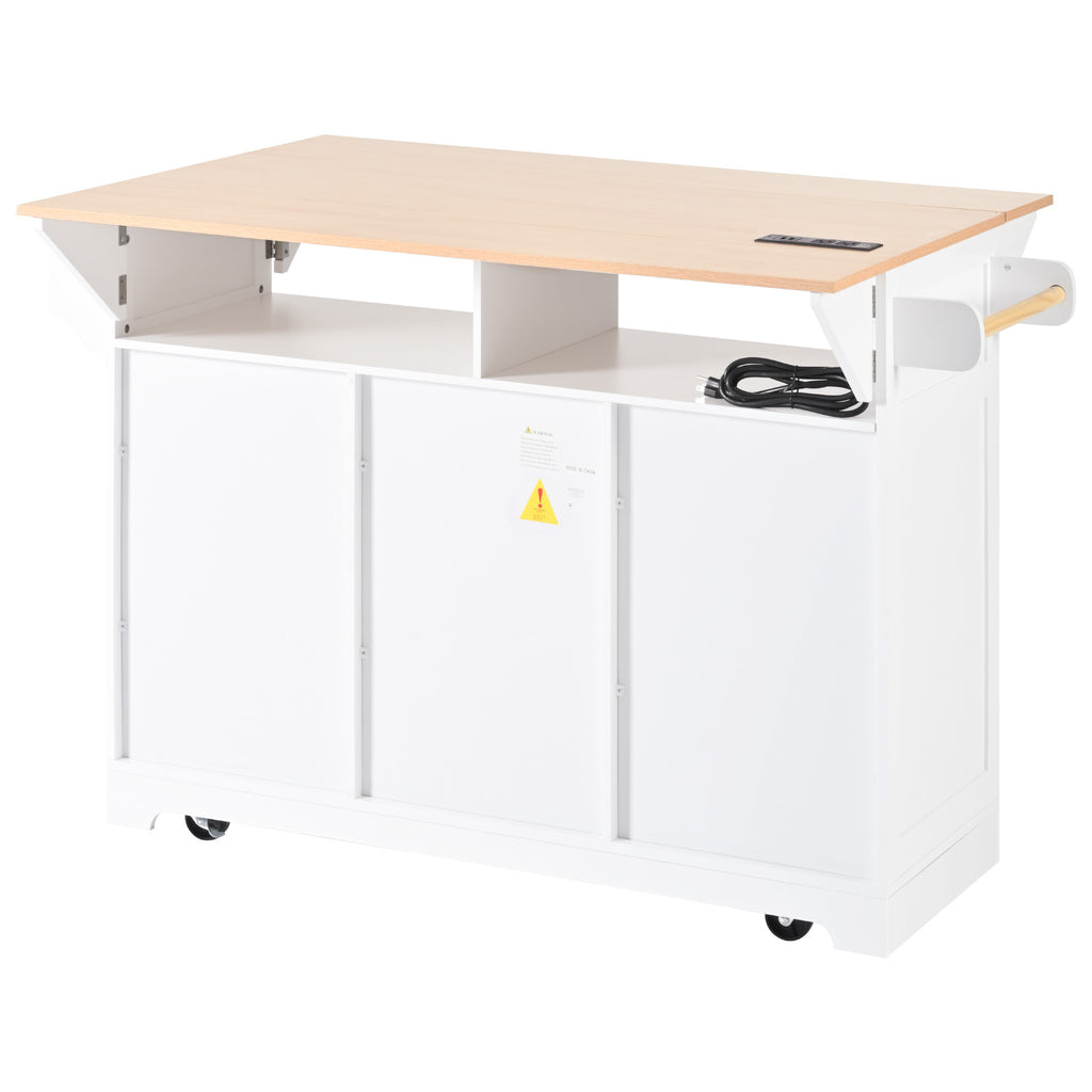 Anthony & Home signature white farmhouse kitchen island with drop leaves, featuring a spacious surface and rustic design.