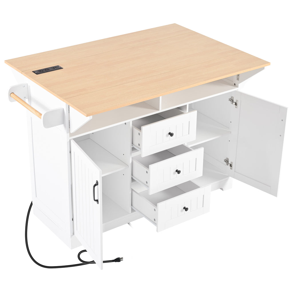 Anthony & Home Signature White Farmhouse Kitchen Island with Drop Leaves, featuring spacious surface and classic design.