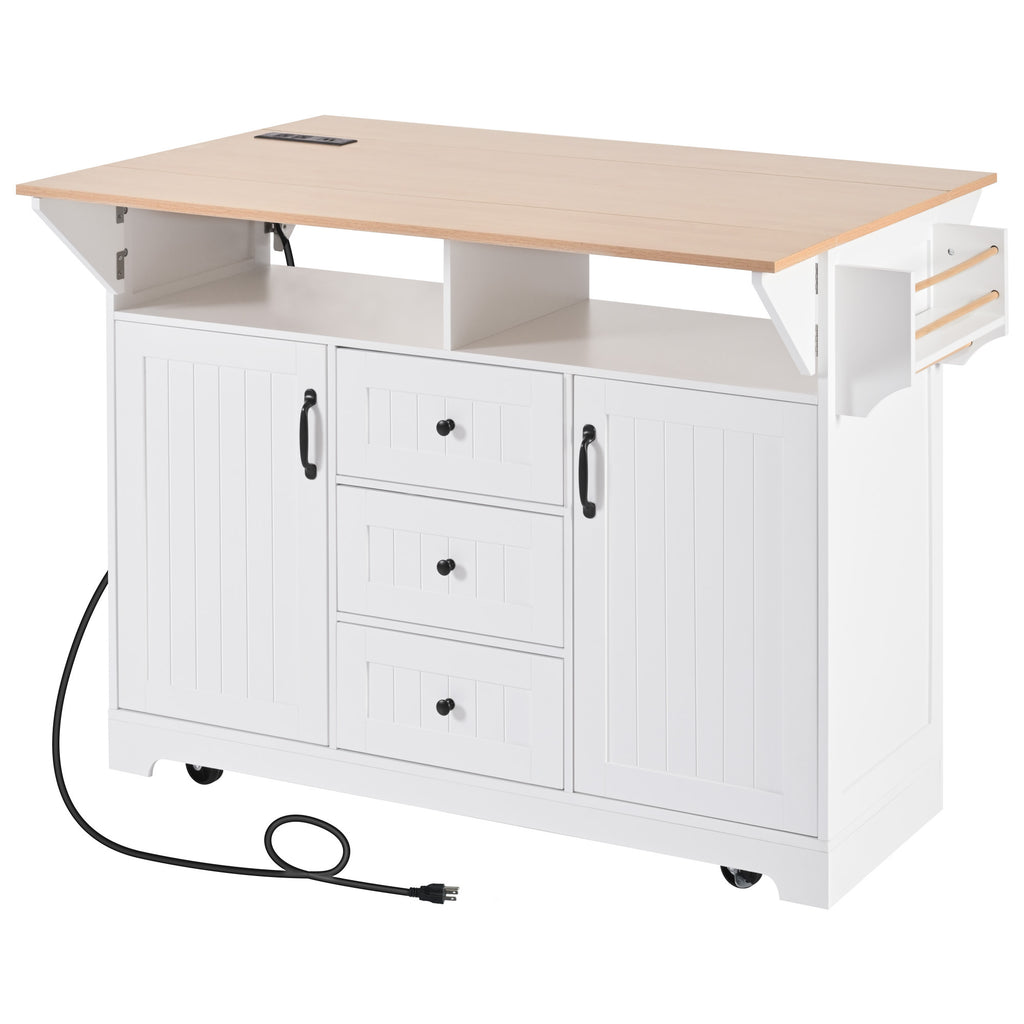 Anthony & Home Signature White Farmhouse Kitchen Island with Drop Leaves, showcasing a sturdy wood surface and classic design in a modern kitchen.