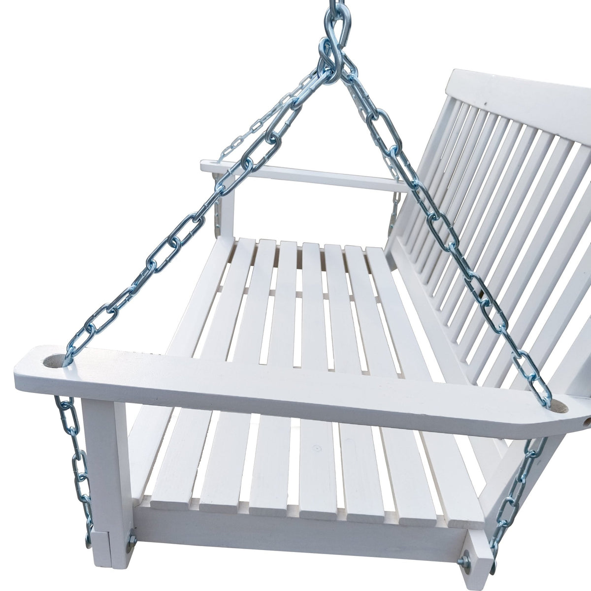 White finish fir wood porch swing by Anthony & Home, showing a classic, sturdy outdoor swing with a smooth white coating.