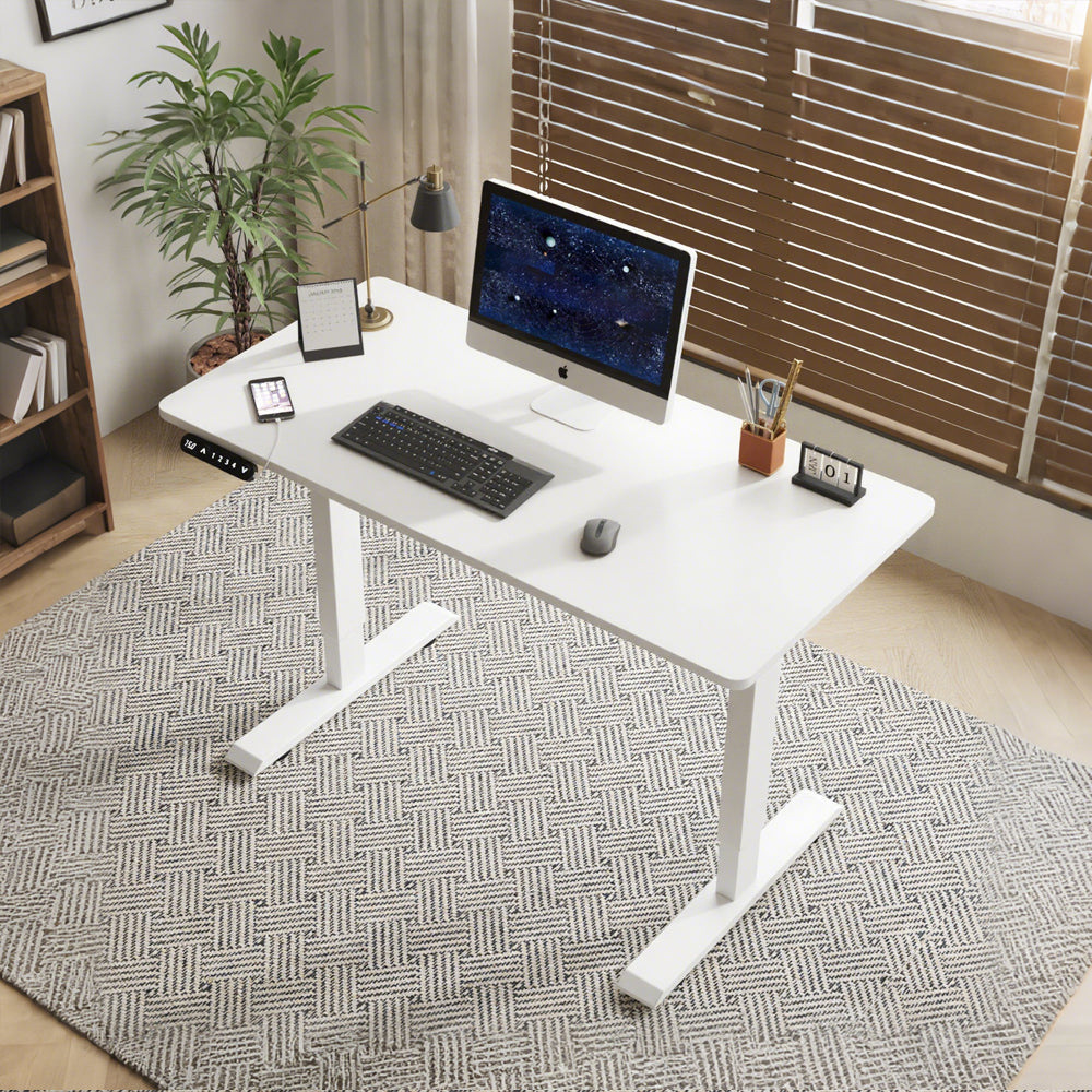 Anthony & Home Signature White Sliced Board Electric Standing Desk with adjustable height and sleek modern design.