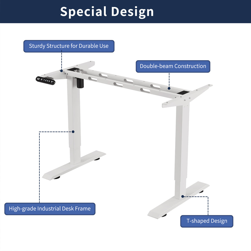 Anthony & Home Signature White Sliced Board Electric Standing Desk with adjustable height and modern design in a home office setting.