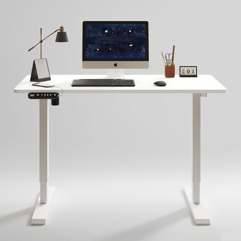 Anthony & Home Signature White Sliced Board Electric Standing Desk with adjustable height and modern design.