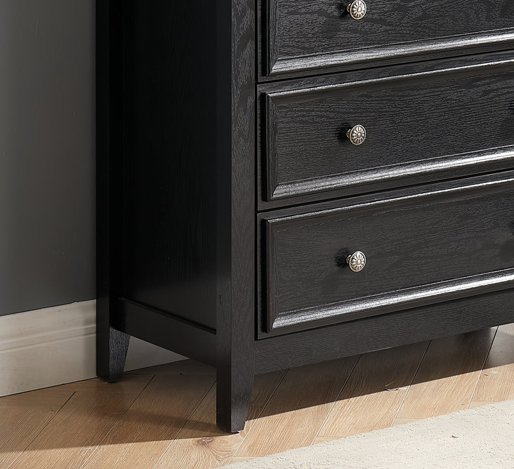 Six-drawer black MDF veneer dresser from Anthony & Home's Studio Collection, modern farmhouse style with timeless craftsmanship.