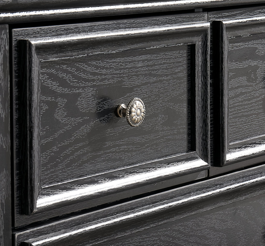 Six-drawer black MDF veneer dresser from Anthony & Home's Modern Farmhouse Studio Collection, showcasing sleek design and craftsmanship.