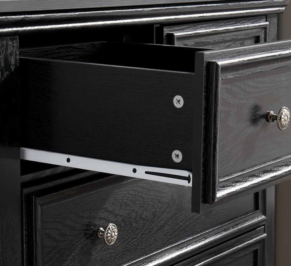 Six-drawer black MDF veneer dresser from Anthony & Home's Studio Collection, modern farmhouse style with timeless craftsmanship.