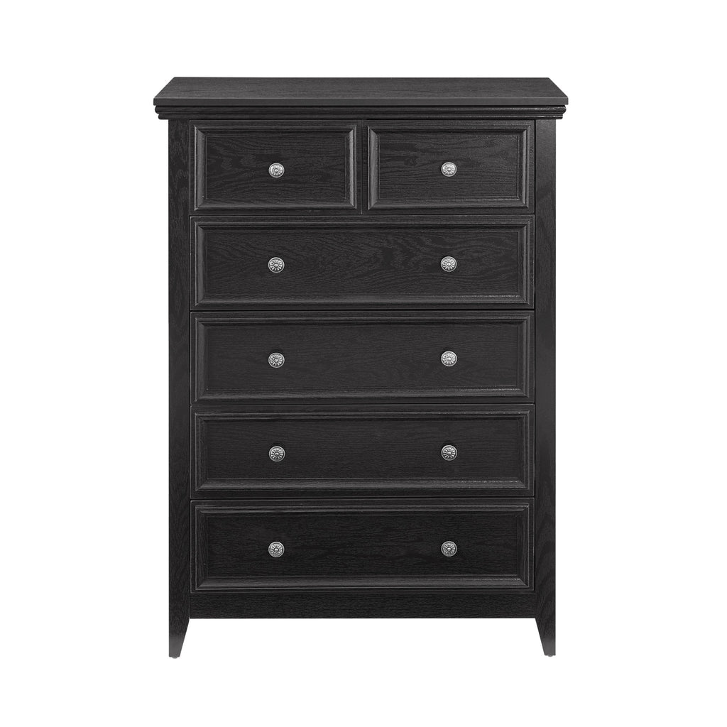 Six-drawer black MDF veneer dresser from Anthony & Home's Studio Collection, modern farmhouse style with timeless craftsmanship.