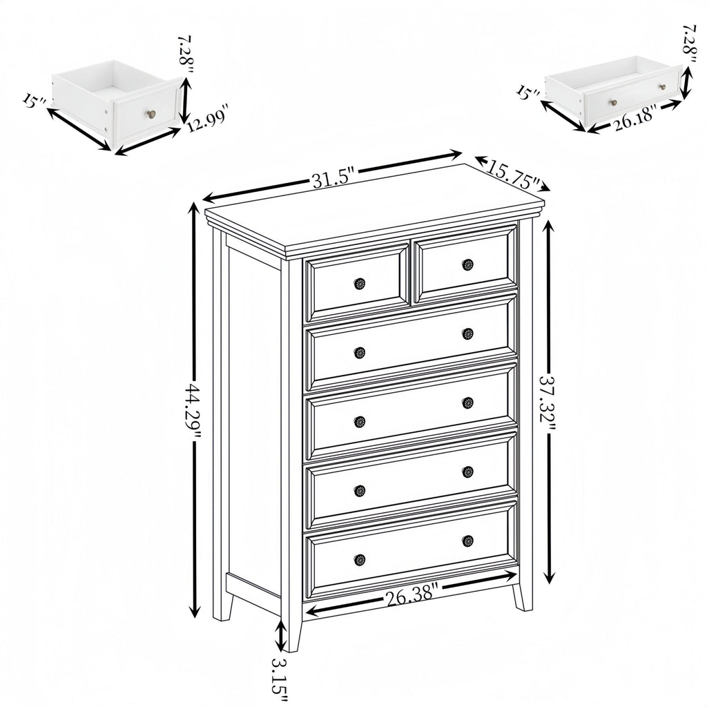 Modern black MDF veneer six-drawer dresser from Anthony & Home's Studio Collection, showcasing sleek farmhouse style and craftsmanship.