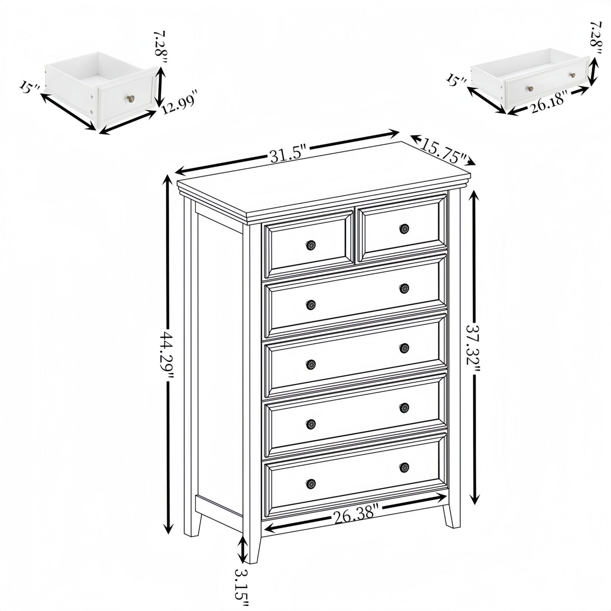 Modern black MDF veneer six-drawer dresser from Anthony & Home's Studio Collection, showcasing sleek farmhouse style and craftsmanship.