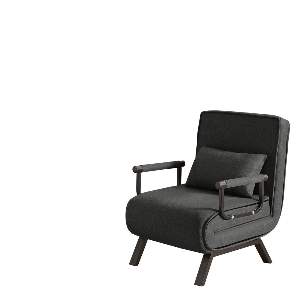 Black linen sleep chair bed in five-position limited edition by Anthony & Home, showing the adjustable, plush seating and sleeping surface.