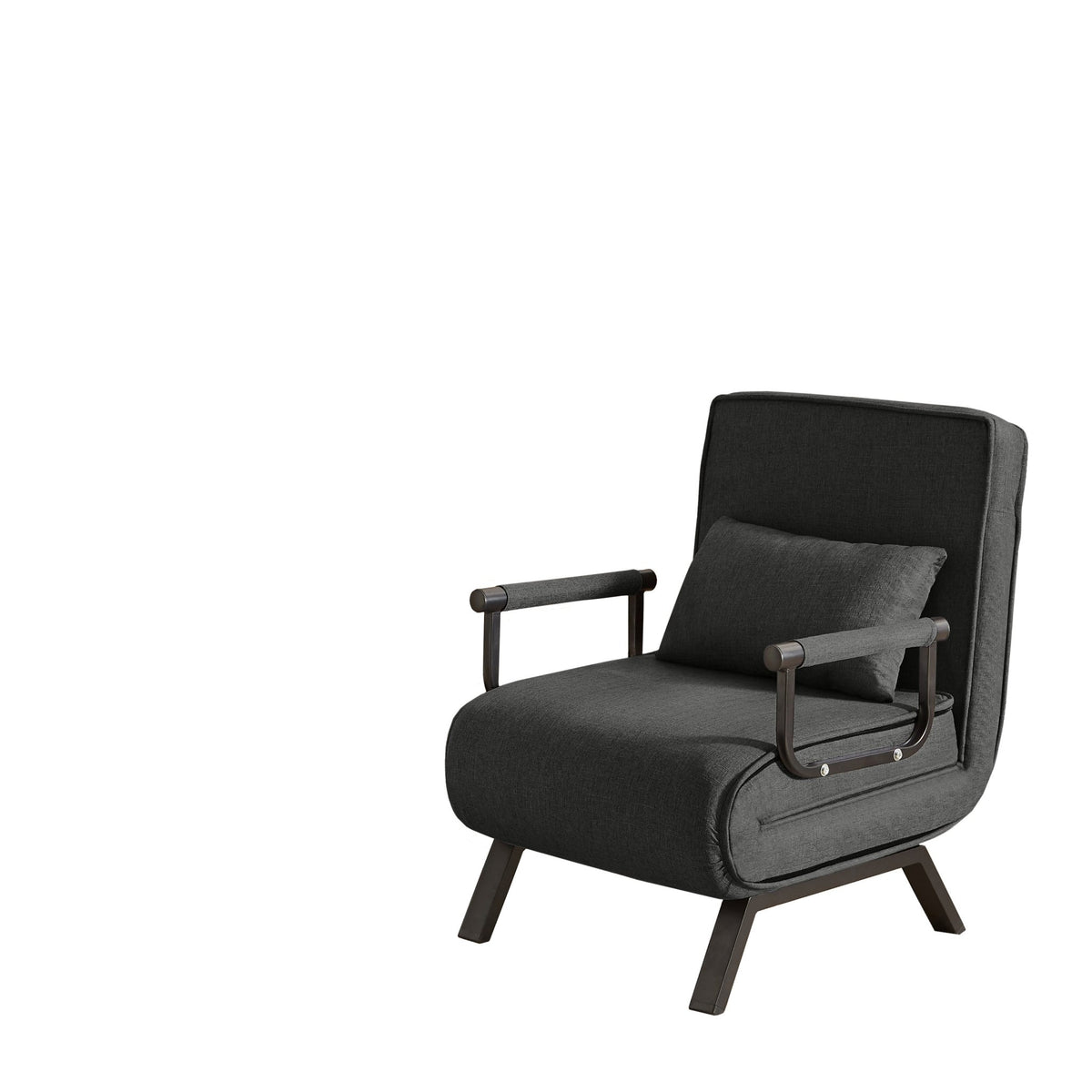 Black linen sleep chair bed in five-position limited edition by Anthony & Home, showing the adjustable, plush seating and sleeping surface.