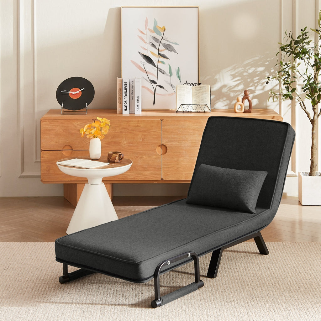 Black linen Sleep Chair Bed in 5-position adjustable design by Anthony & Home, limited edition with modern comfort and style.