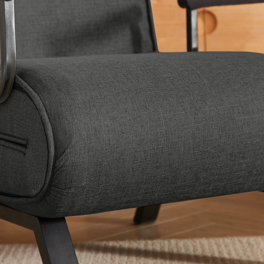 Black linen sleep chair bed by Anthony & Home in a 5-position limited edition, featuring a sleek and comfortable design.