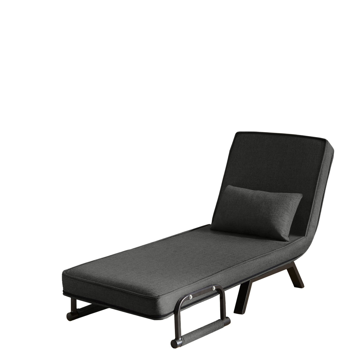 Black linen sleep chair bed in five-position limited edition by Anthony & Home, showing the sleek, modern design and adjustable backrest.