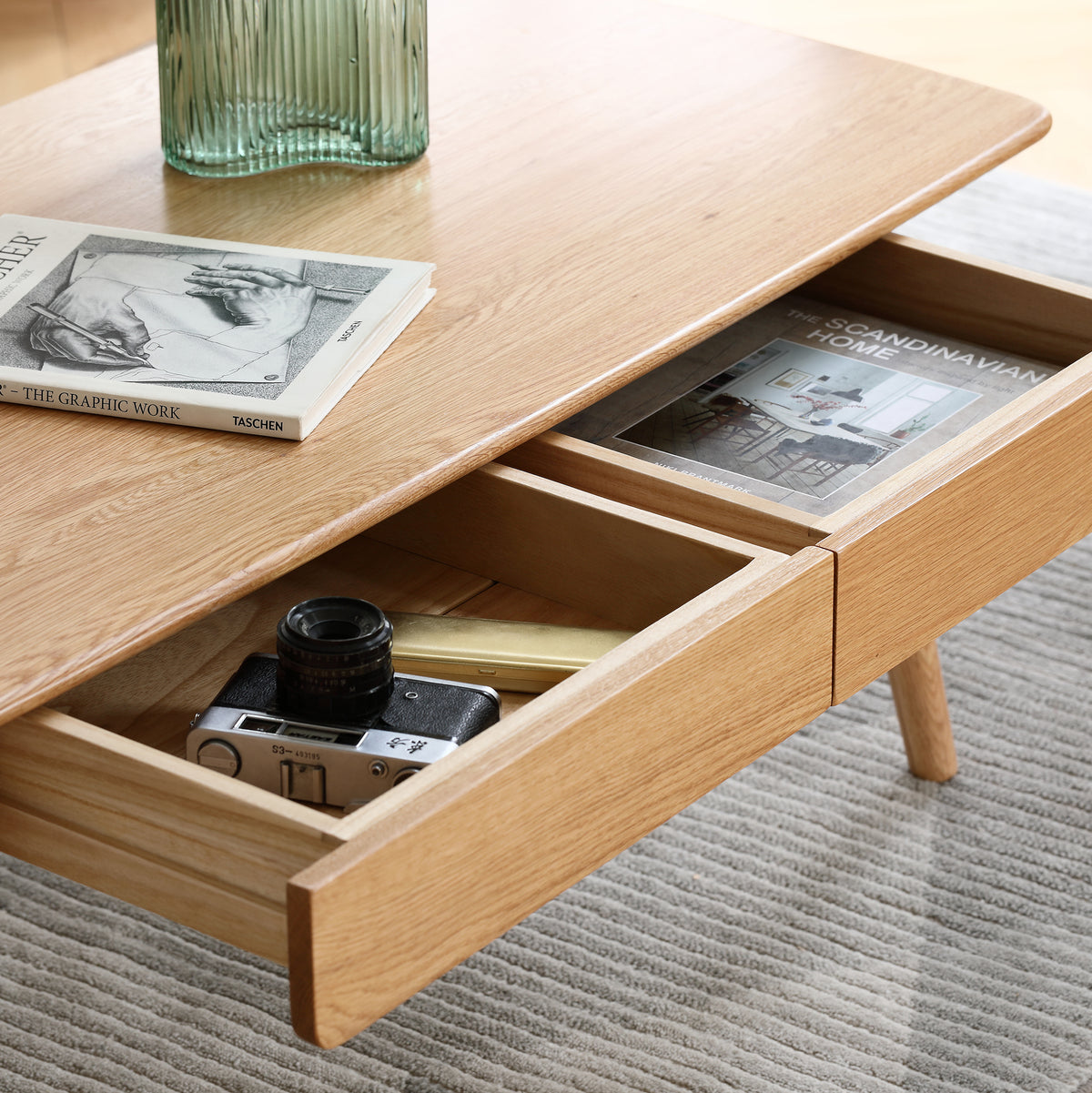 Solid North American Red Oak center table with storage by Anthony & Home, modern design for contemporary interiors.