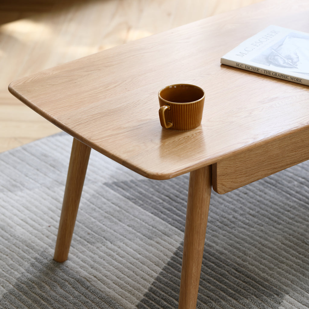 Solid North American Red Oak center table with storage by Anthony & Home, modern design for contemporary interiors.