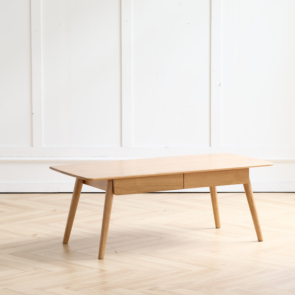 Solid North American Red Oak center table with storage, modern Anthony & Home limited edition furniture piece.