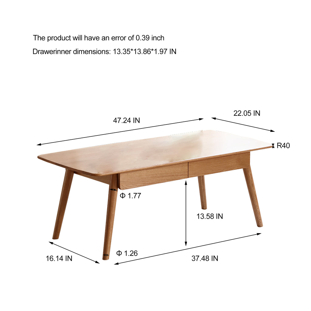 Solid North American Red Oak center table with storage by Anthony & Home, perfect for modern interior decor.