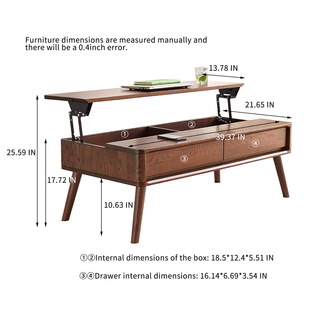 Solid oak center table with lift-top and hidden storage shelf from Anthony & Home's Atelier Collection, showcasing a timeless design.