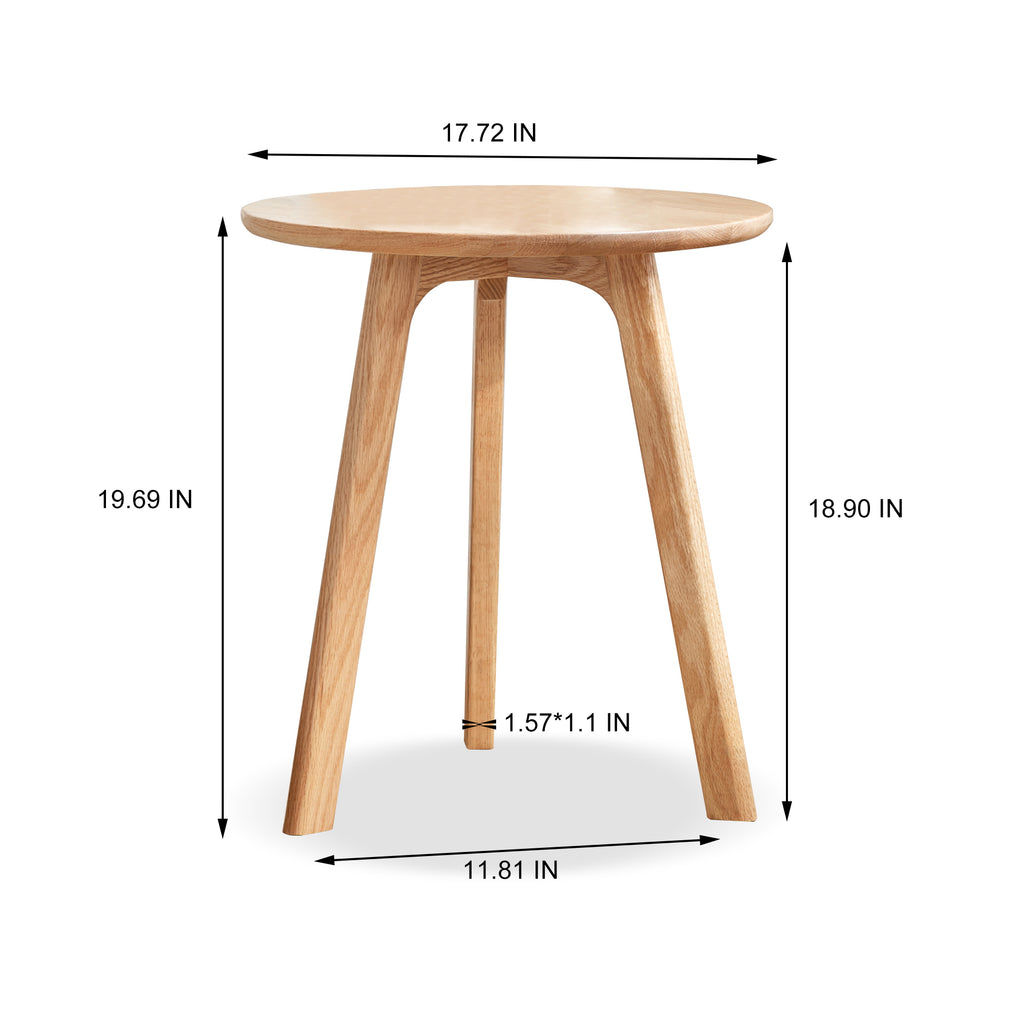 Solid oak round end table from Anthony & Home Signature Collection, featuring a smooth surface and sturdy wooden construction.