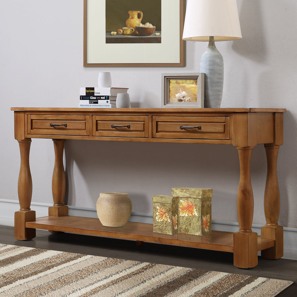Solid pine console table from Anthony & Home Heritage Collection, showcasing a sturdy wooden surface and classic design.