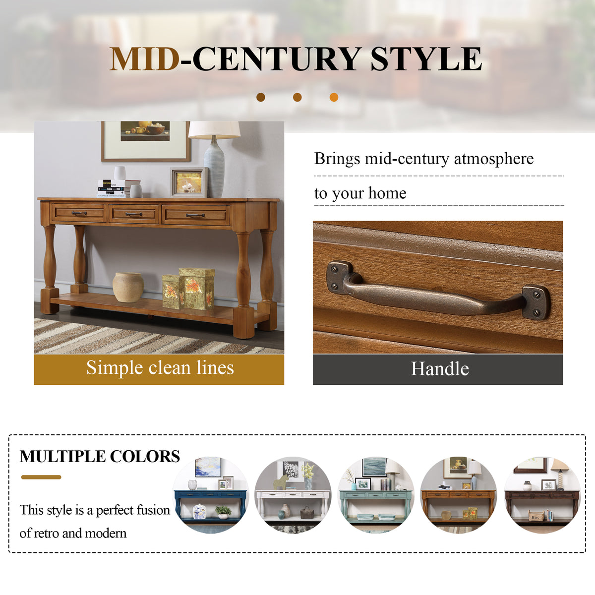 Solid pine console table from Anthony & Home Heritage Collection with a natural wood finish and sleek, minimalist design.