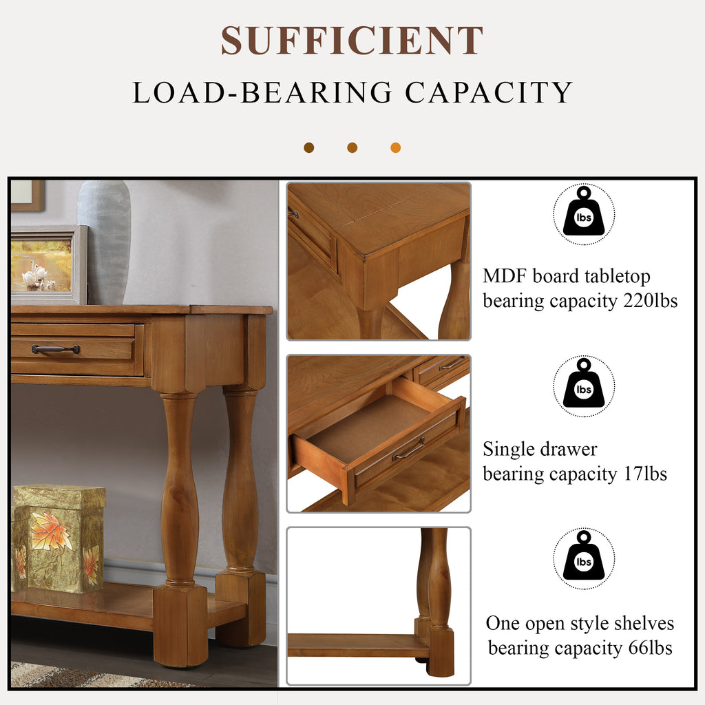 Solid pine console table from Anthony & Home Heritage Collection, showcasing a sleek, natural wood finish with tapered legs.