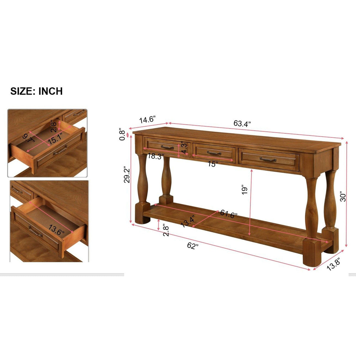 Solid pine console table from Anthony & Home Heritage Collection, featuring a natural wood finish and sleek design.