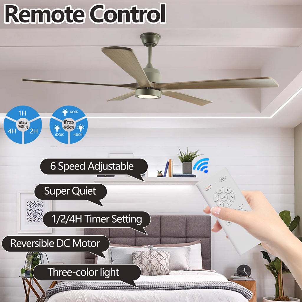 Solid wood 60-inch ceiling fan with light by Anthony & Home, featuring a modern design and wooden blades.