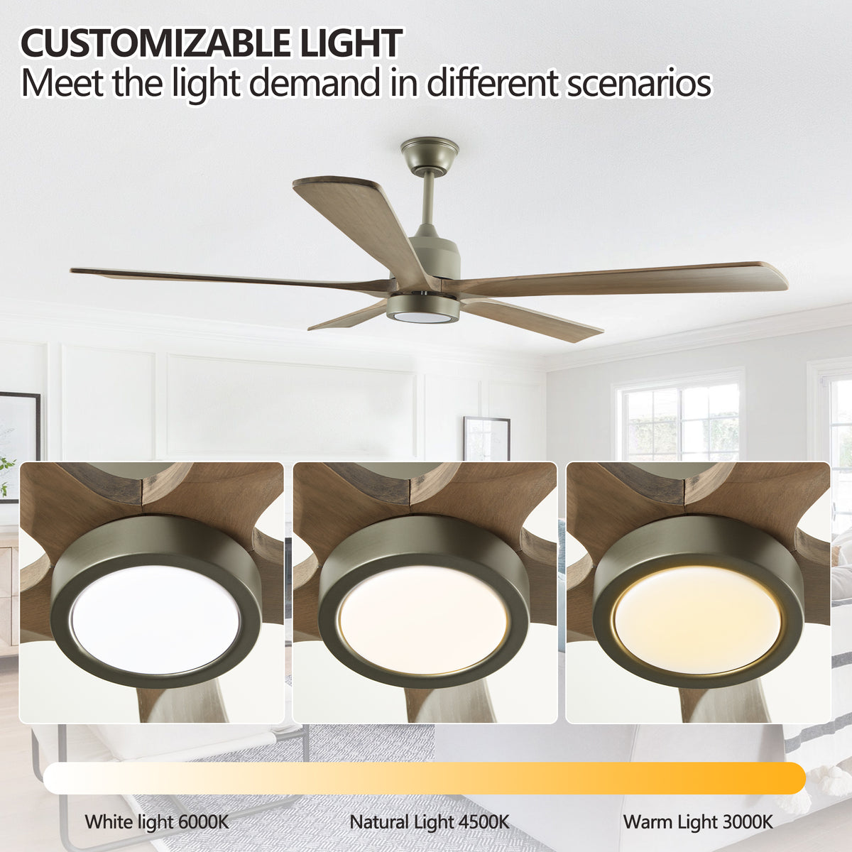 Solid wood 60-inch ceiling fan with light by Anthony & Home, featuring a modern design and wooden blades.
