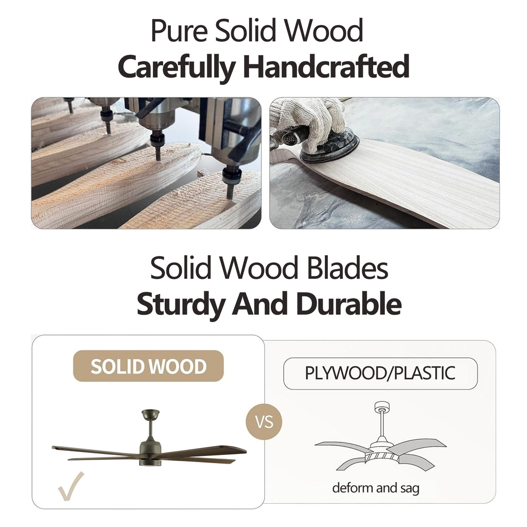 Anthony & Home solid wood 60-inch ceiling fan with light, featuring a natural wood finish and modern design.