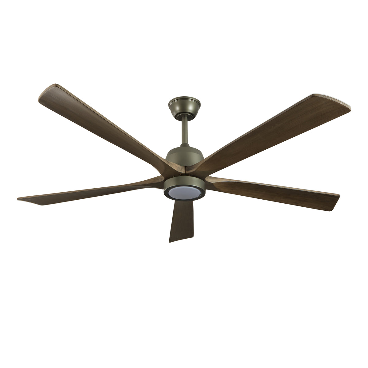 Solid wood 60-inch ceiling fan with light by Anthony & Home, featuring a modern design and wood finish in a living space.