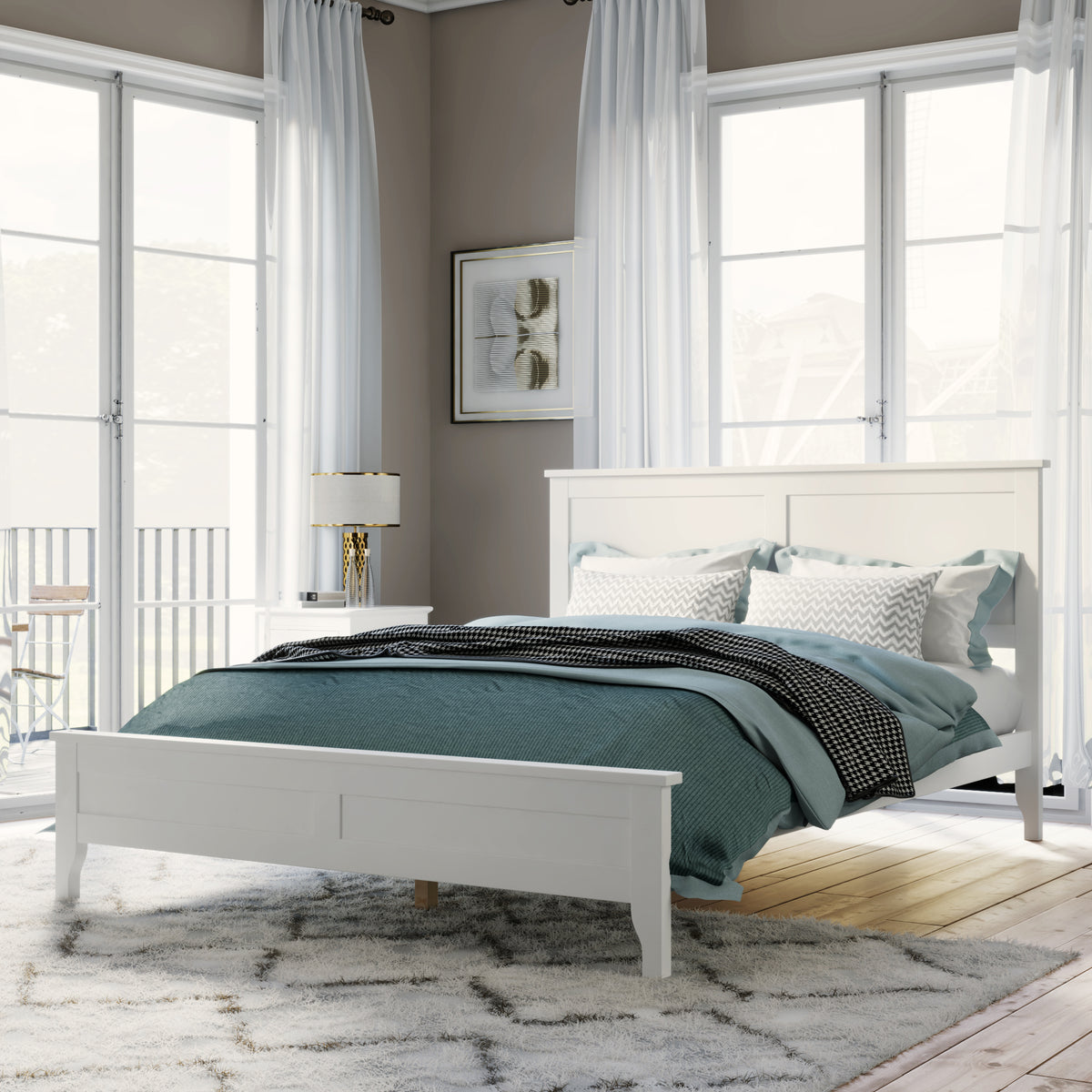 Solid wood full platform bed from Anthony & Home modern collection, showcasing a sleek, minimalist design with a sturdy frame.