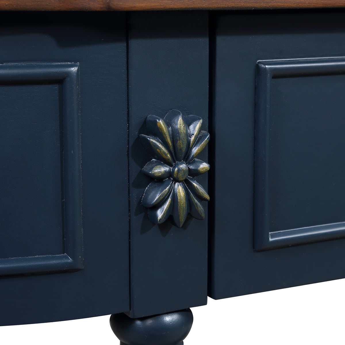 Solid wood half moon console table from Anthony & Home Studio Collection, featuring a smooth curved surface and sturdy legs.