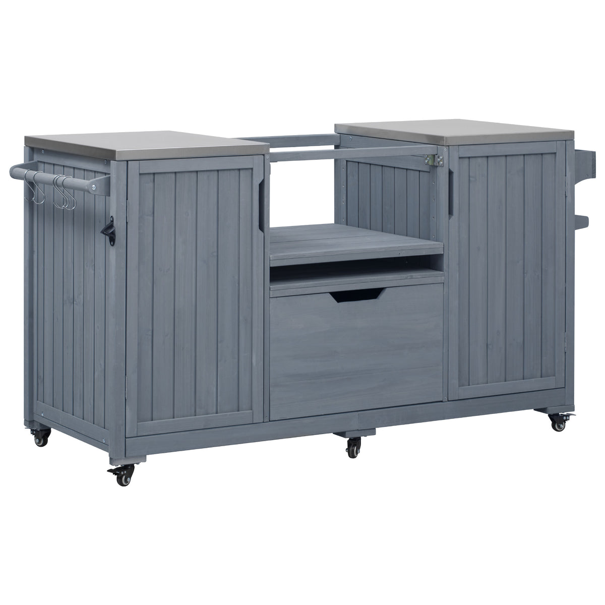 Solid wood outdoor kitchen island for Big Green Egg by Anthony & Home, featuring a spacious countertop and built-in storage.