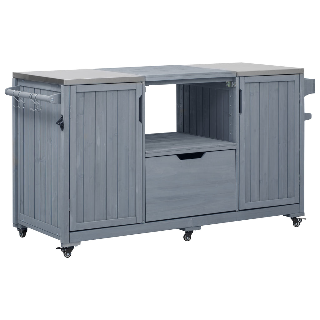 Solid wood outdoor kitchen island with storage for Big Green Egg, by Anthony & Home, featuring a sturdy rustic design.