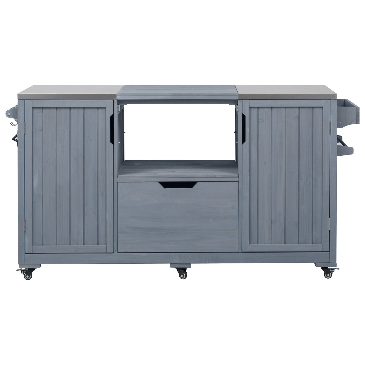 Anthony & Home solid wood outdoor kitchen island with ample counter space for Big Green Egg cooking station.