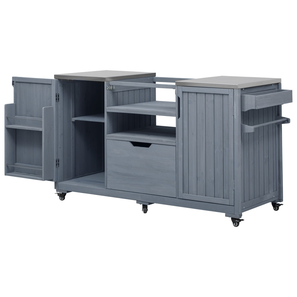 Solid wood outdoor kitchen island for Big Green Egg from Anthony & Home, featuring spacious prep surface and storage cabinets.