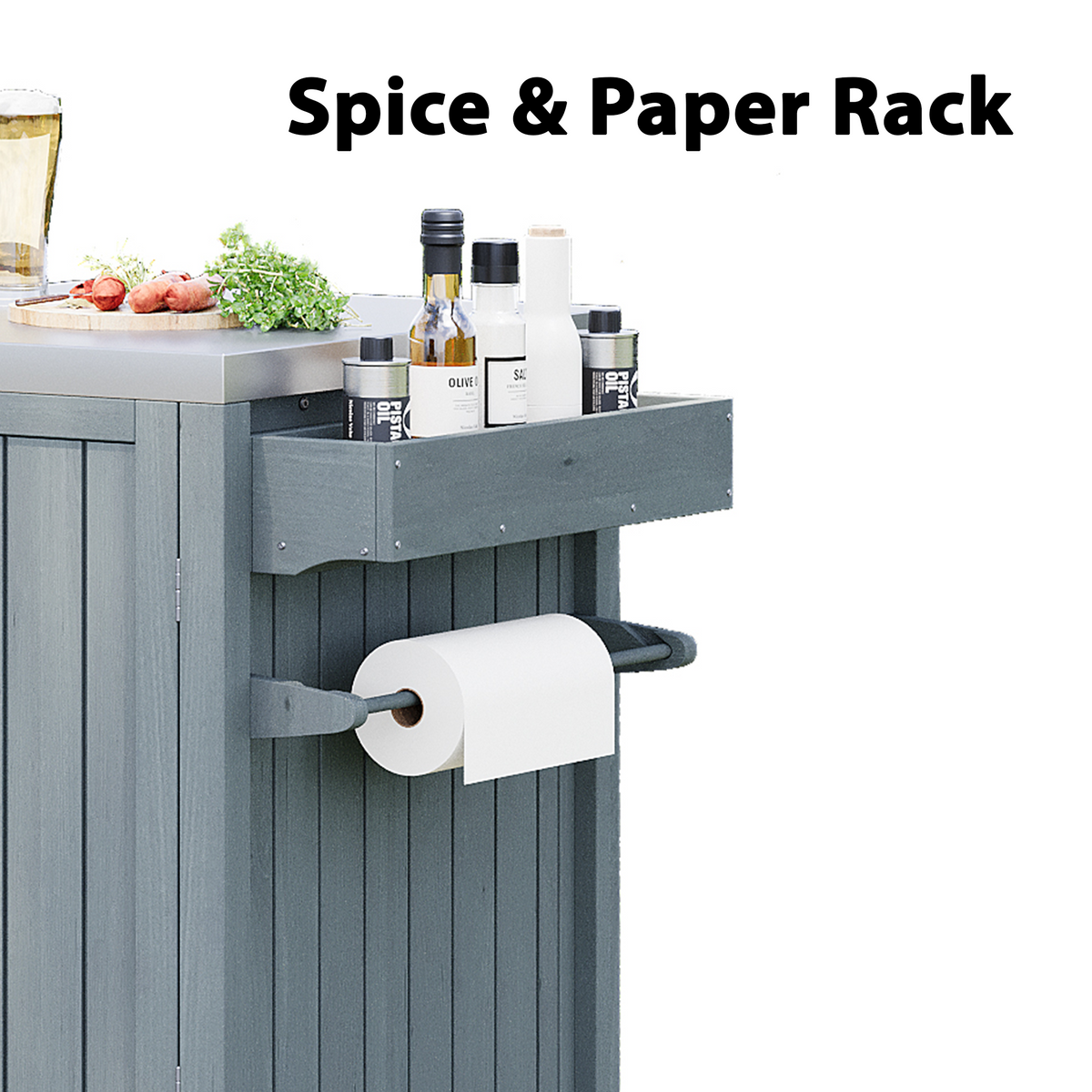 Anthony & Home solid wood outdoor kitchen island with storage and workspace for Big Green Egg grill setup.