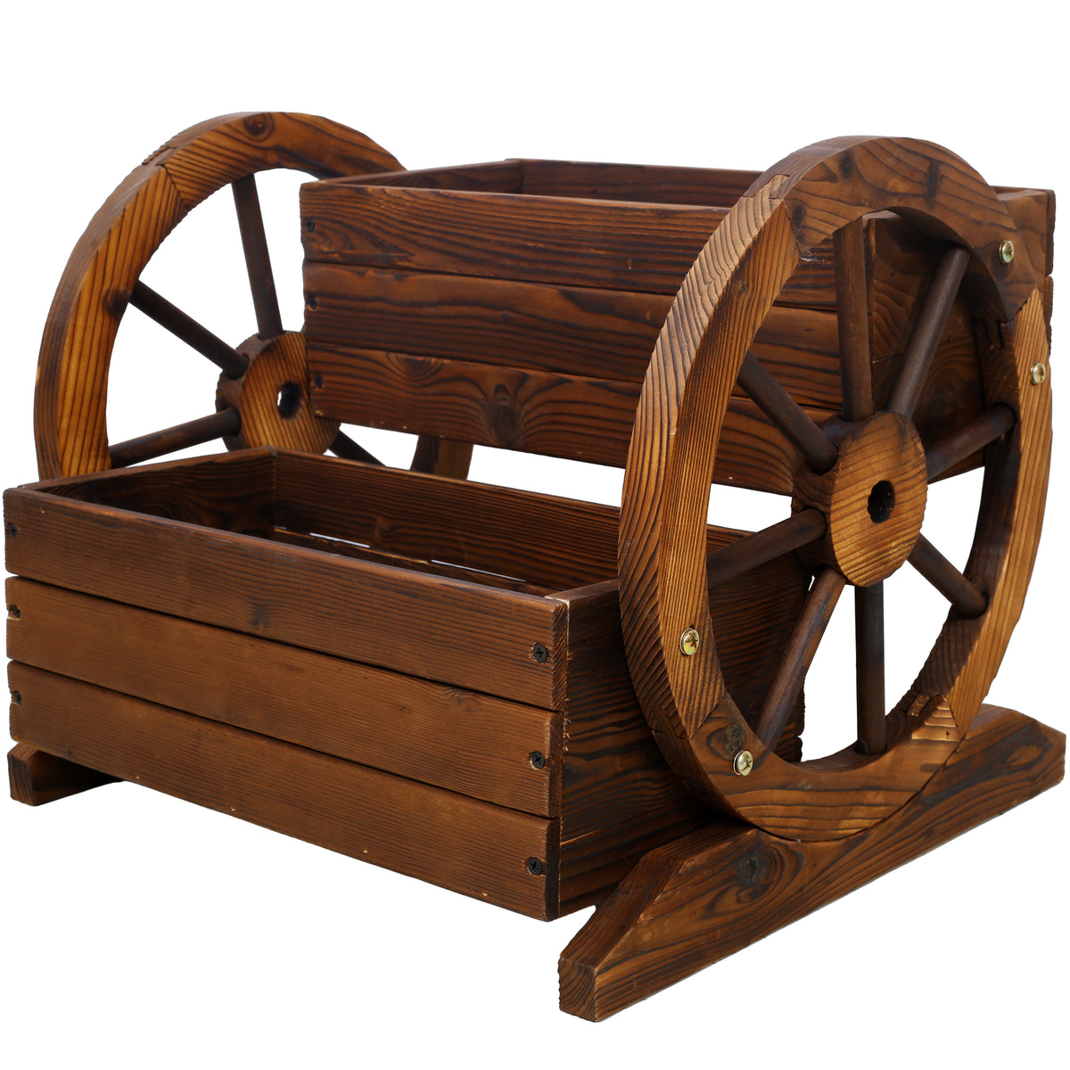 Solid wood studio wagon planter with wheels by Anthony & Home, featuring a rustic garden cart for flowers, herbs, and vegetables.