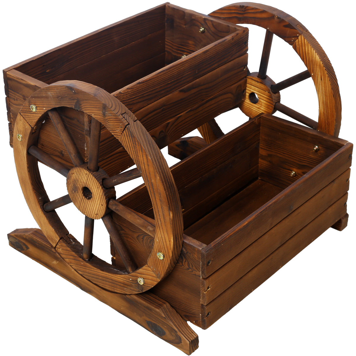 Solid wood studio wagon planter with wheels, perfect for flowers, herbs, and vegetables in indoor or outdoor garden decor.