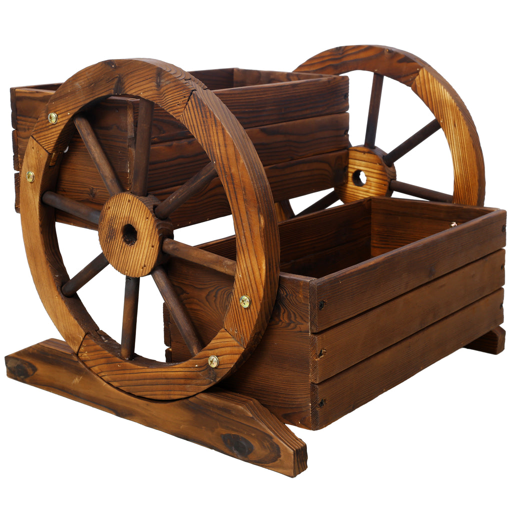 Solid wood studio wagon planter with wheels, perfect for flowers, herbs, and vegetables in indoor or outdoor garden decor.