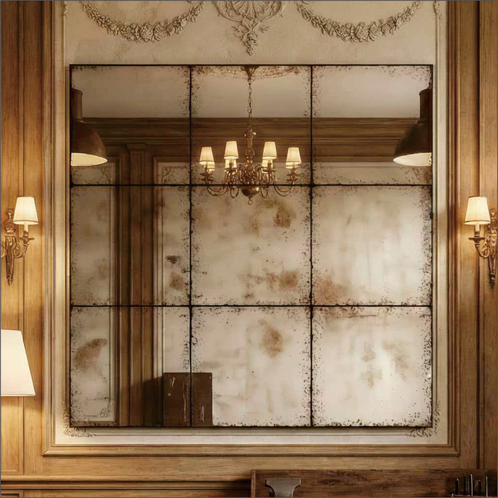 Square wall mirror from Anthony & Home's Atelier Collection with a sleek frame, hanging on a modern wall.