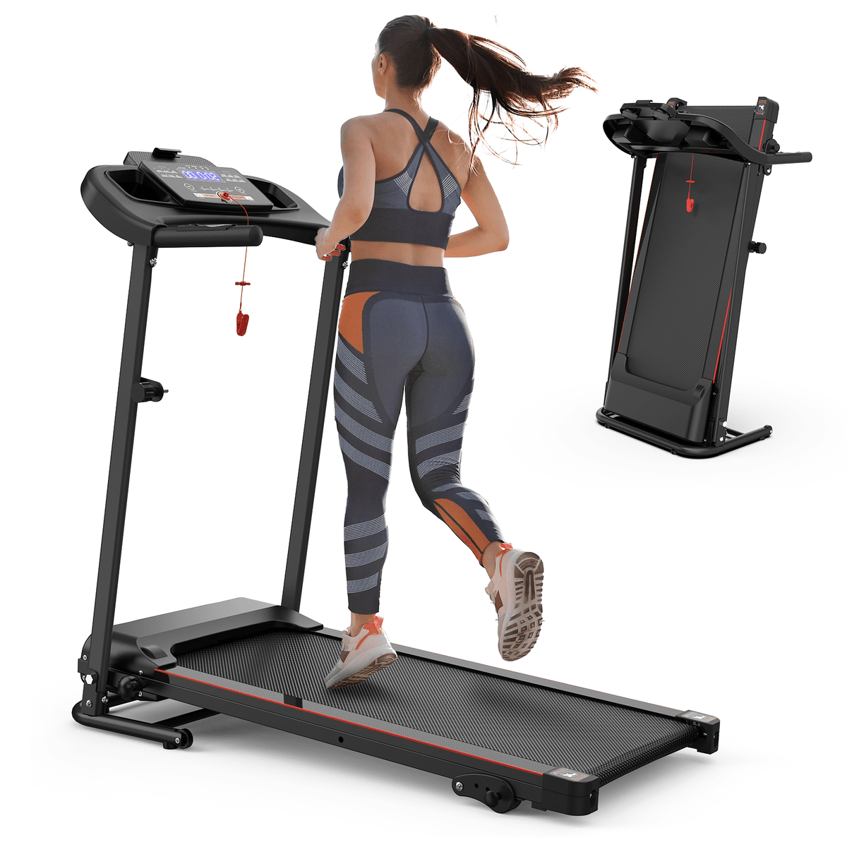 Stainless steel foldable treadmill by Anthony & Home with incline, Bluetooth heart rate monitor, and 2.5HP motor for home use.