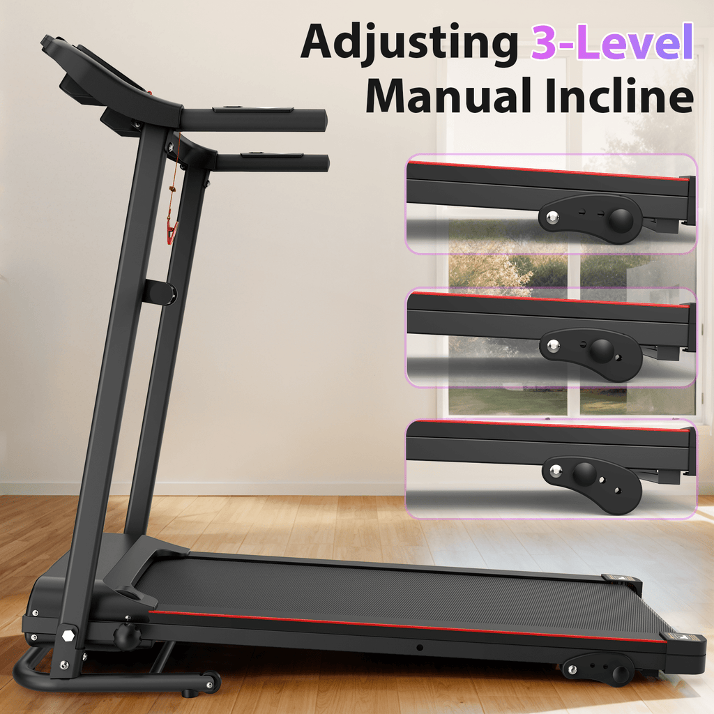 Anthony & Home stainless steel folding treadmill with incline, Bluetooth heart rate monitor, 2.5HP motor, ideal for home workouts.