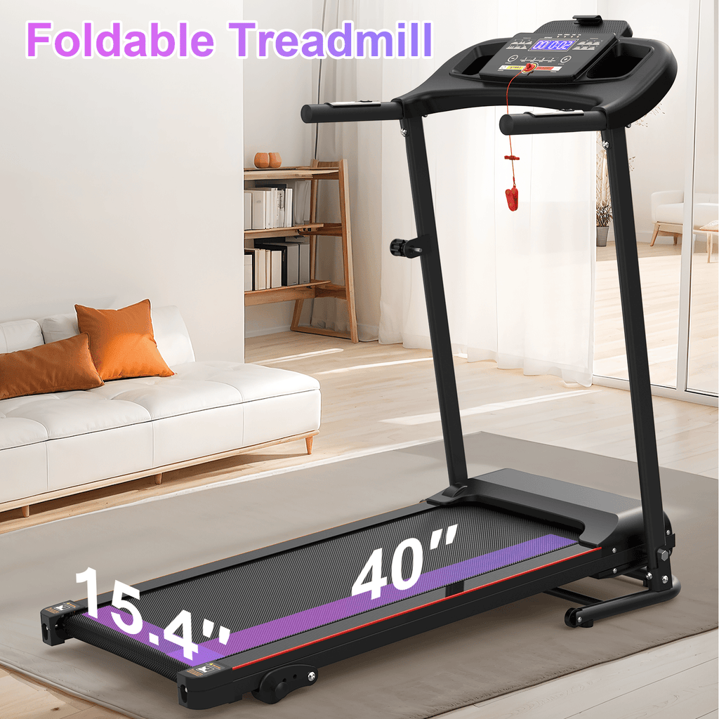 Anthony & Home stainless steel folding treadmill with incline, Bluetooth heart rate monitor, 2.5HP, modern fitness equipment.