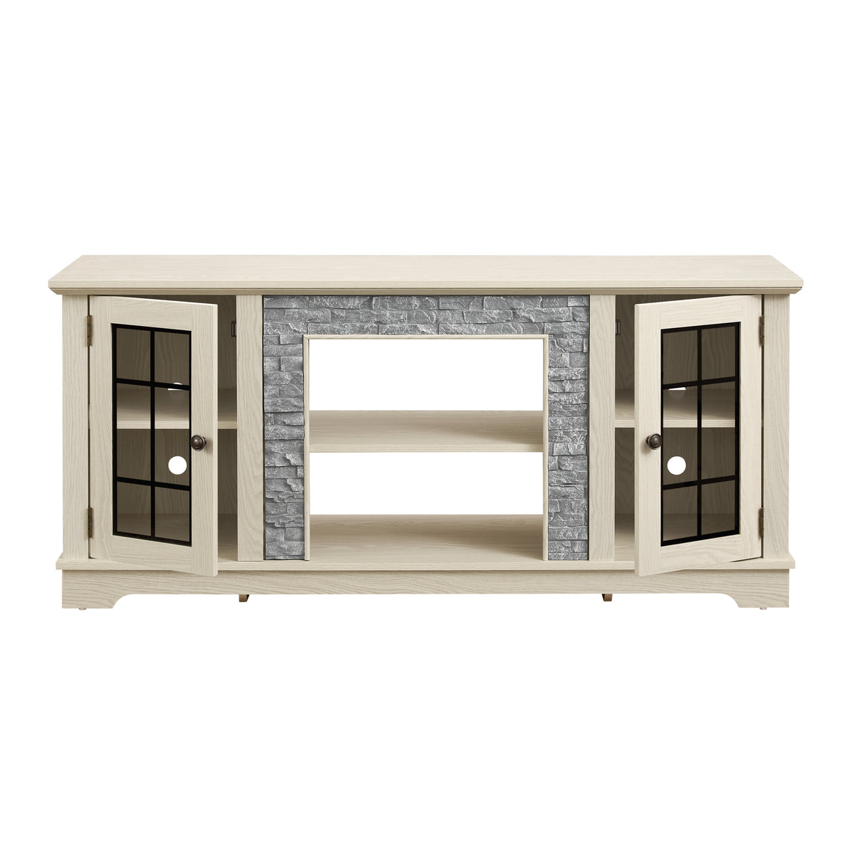 White stone-textured 58-inch TV stand with two doors by Anthony & Home, modern design for living room storage.