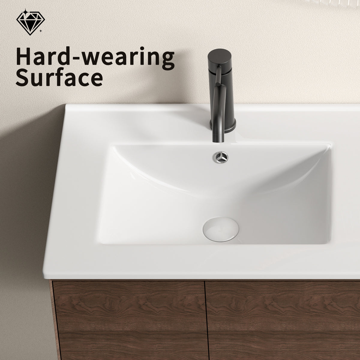Anthony & Home Studio double bowl porcelain vanity sink with two integrated basins and sleek modern design.